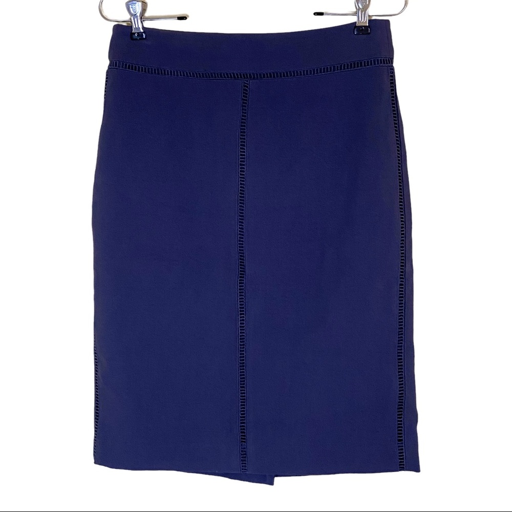 Ann Taylor Gray Pencil Skirt with Open Stitch Detail. Back Zipper. 4